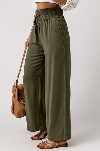 Smocked High Waist Wide Leg Pants - Pahabu - Women's Clothing & Shop