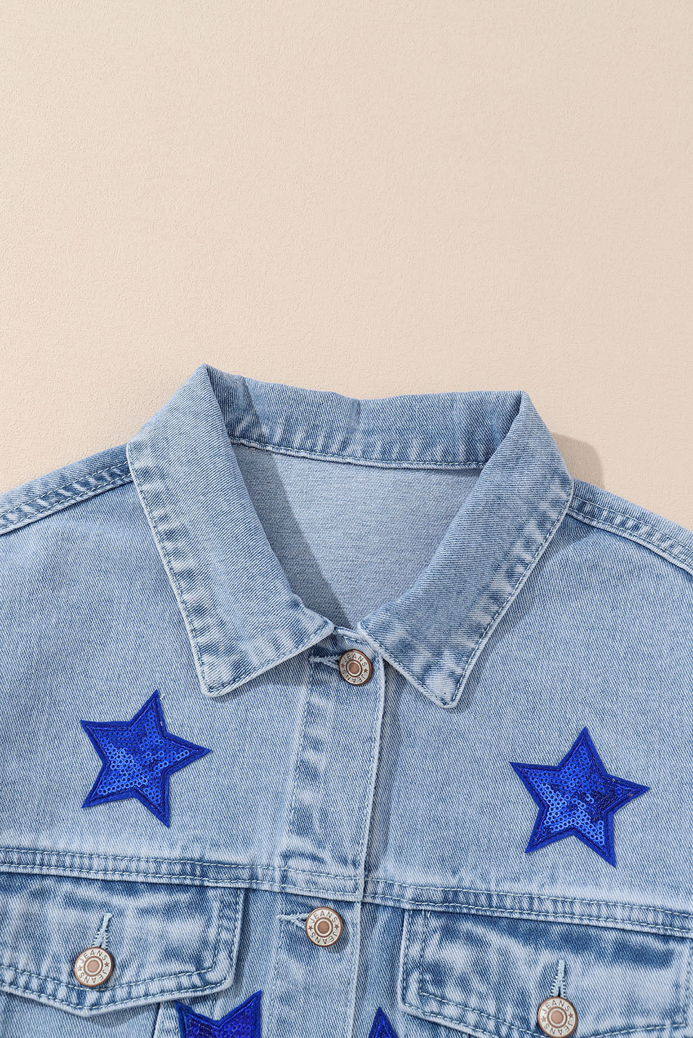 Pocketed Geometric Collared Neck Denim Jacket - Pahabu - Women's Clothing & Shop