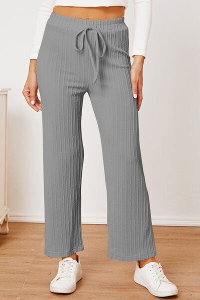 Textured Elastic Waist Straight Pants - Pahabu - Women's Clothing & Shop