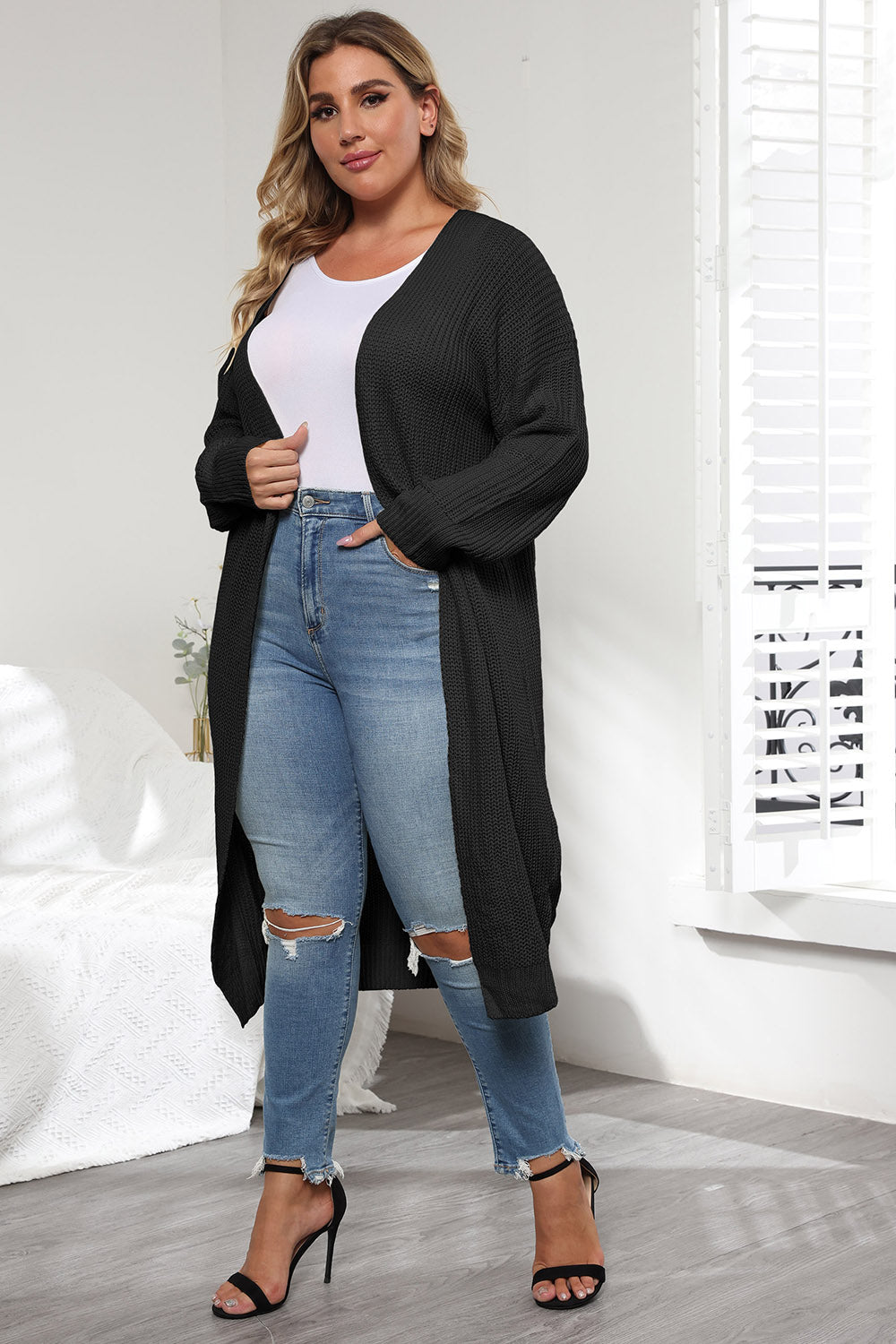 Plus Size Open Front Long Sleeve Cardigan - Pahabu - Women's Clothing & Shop