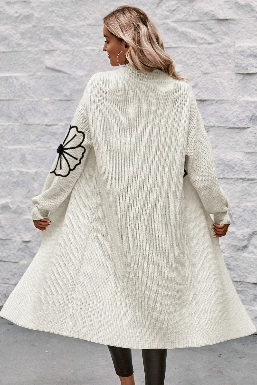 Full Size Flower Open Front Long Sleeve Cardigan - Pahabu - Women's Clothing & Shop