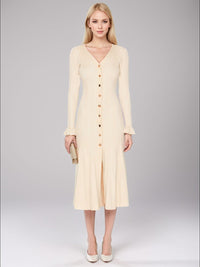 V-Neck Flounce Sleeve Sweater Dress - Pahabu - Women's Clothing & Shop