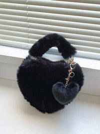 Heart Shape Faux Fur Handbag - Pahabu - Women's Clothing & Shop