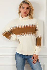 Contrast Turtleneck Long Sleeve Sweater - Pahabu - Women's Clothing & Shop