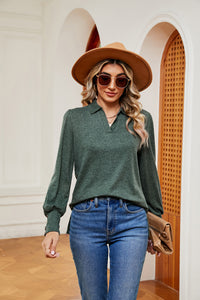 Johnny Collar Long Sleeve Top - Pahabu - Women's Clothing & Shop