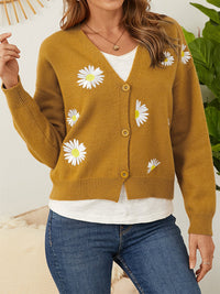 Flower Button Front Dropped Shoulder Cardigan - Pahabu - Women's Clothing & Shop