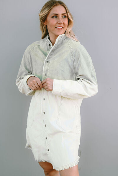 Two-Tone Raw Hem Denim Dress - Pahabu - Women's Clothing & Shop