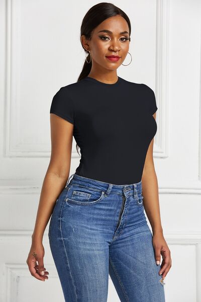 Round Neck Short Sleeve Bodysuit - Pahabu - Women's Clothing & Shop