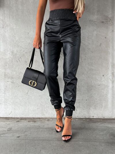 Smocked High Waist Pants with Pockets - Pahabu - Women's Clothing & Shop