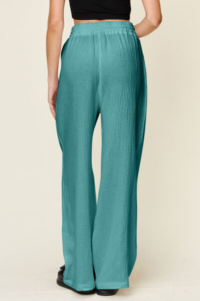 Double Take Full Size Texture Drawstring Wide Leg Pants - Pahabu - Women's Clothing & Shop