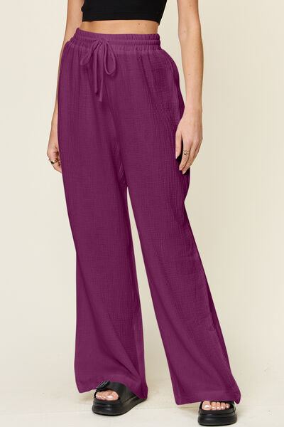 Double Take Full Size Texture Drawstring Wide Leg Pants - Pahabu - Women's Clothing & Shop