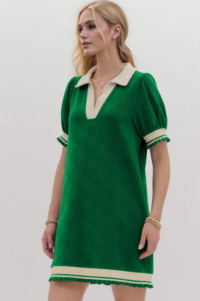 Oh Frill Contrast Trim Johnny Collar Short Sleeve Mini Dress - Pahabu - Women's Clothing & Shop