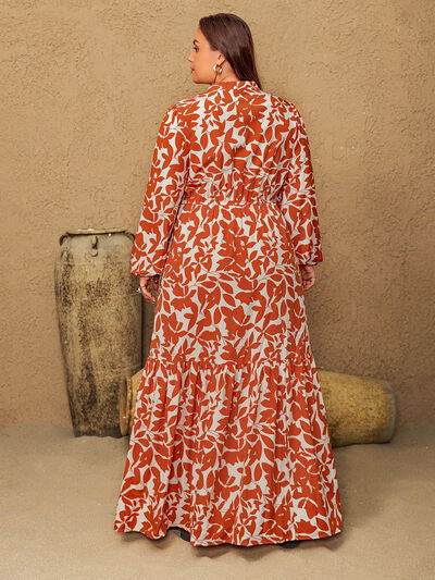 Plus Size Printed Notched Long Sleeve Maxi Dress - Pahabu - Women's Clothing & Shop
