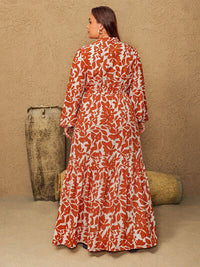Plus Size Printed Notched Long Sleeve Maxi Dress - Pahabu - Women's Clothing & Shop