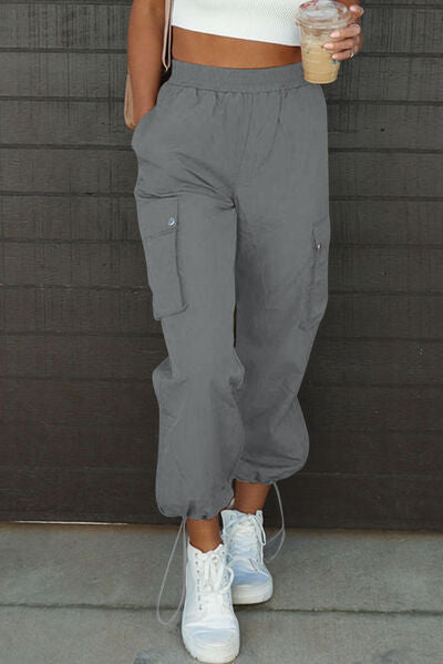 Drawstring Elastic Waist Pants with Pockets - Pahabu - Women's Clothing & Shop