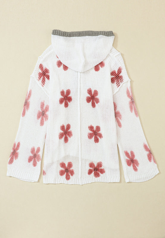 Drawstring Flower Hooded Knit Top - Pahabu - Women's Clothing & Shop