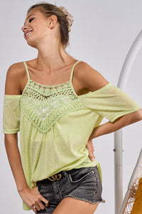 BiBi Front Crochet Lace Adjustable Strap Top