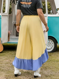 Plus Size Contrast Ruffled Wide Leg Pants - Pahabu - Women's Clothing & Shop