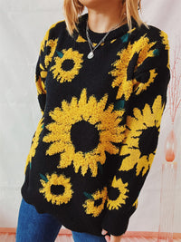 Sunflower Dropped Shoulder Long Sleeve Sweater - Pahabu - Women's Clothing & Shop