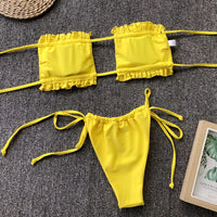 Frill Trim Ruched Bikini Set - Pahabu - Women's Clothing & Shop