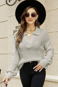 Johnny Collar Lantern Sleeve Sweater - Pahabu - Women's Clothing & Shop