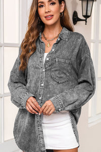 Button Up Dropped Shoulder Denim Top - Pahabu - Women's Clothing & Shop