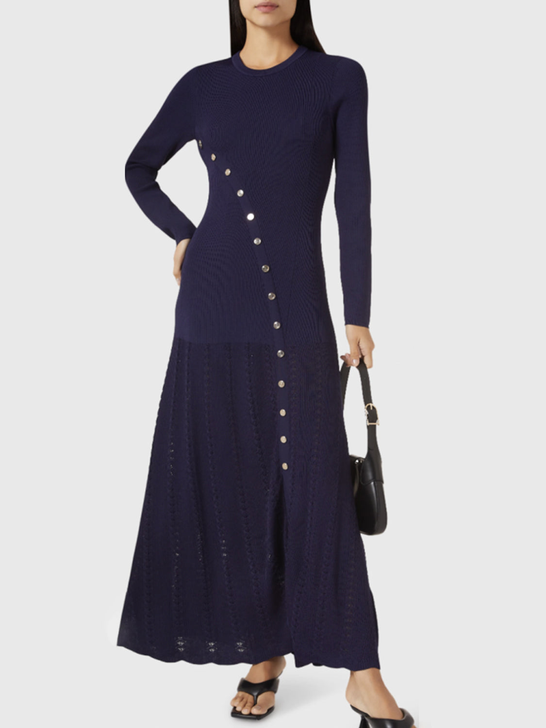 Openwork Round Neck Long Sleeve Sweater Dress - Pahabu - Women's Clothing & Shop