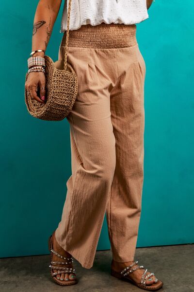Smocked Elastic Waist Pants with Pockets - Pahabu - Women's Clothing & Shop