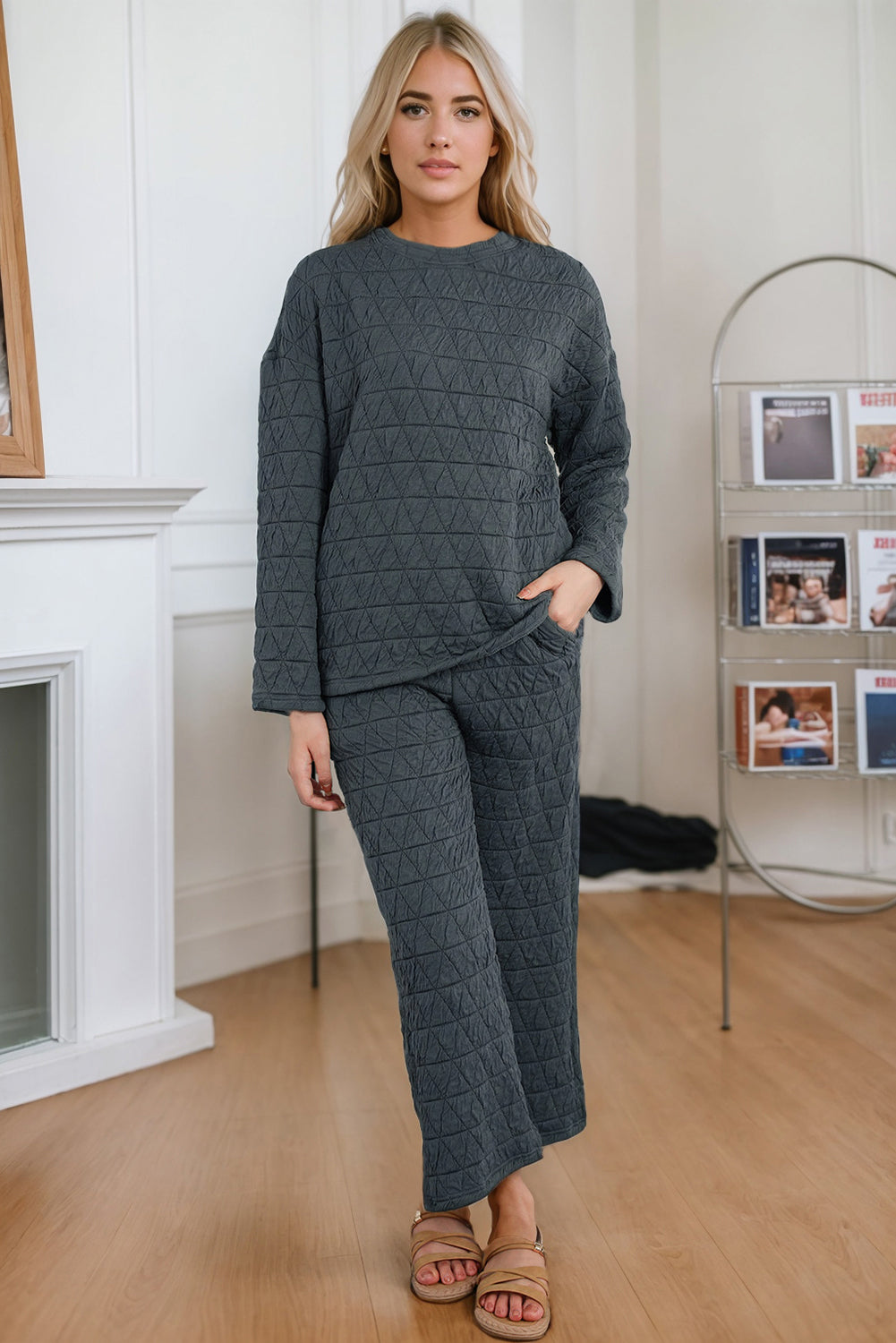 Round Neck Top and Pocketed Pants Lounge Set - Pahabu - Women's Clothing & Shop
