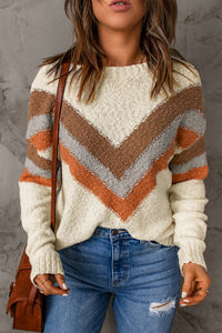 Contrast Round Neck Dropped Shoulder Sweater - Pahabu - Women's Clothing & Shop