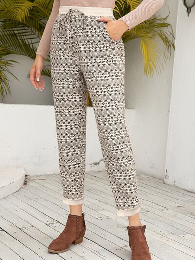 Ivy Lane Tied Printed Pants with Pockets - Pahabu - Women's Clothing & Shop