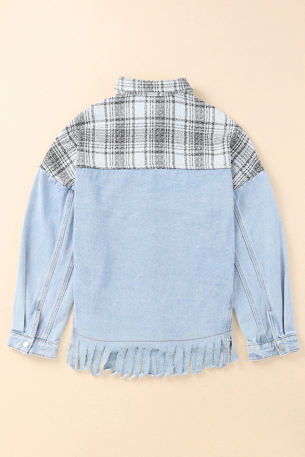 Plaid Pocketed Snap Down Denim Jacket - Pahabu - Women's Clothing & Shop