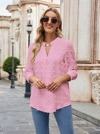 Swiss Dot Notched Neck Blouse - Pahabu - Women's Clothing & Shop