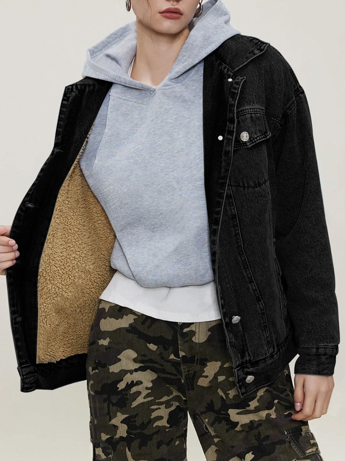 Button Up Collared Neck Long Sleeve Denim Jacket - Pahabu - Women's Clothing & Shop