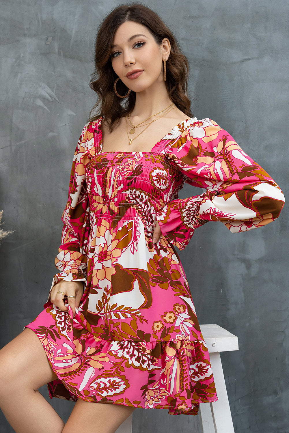 Floral Square Neck Flounce Sleeve Dress - Pahabu - Women's Clothing & Shop