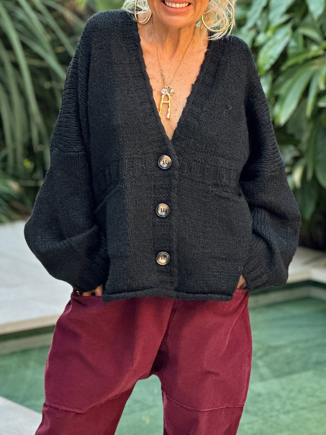 Pocketed V-Neck Button Up Cardigan - Pahabu - Women's Clothing & Shop