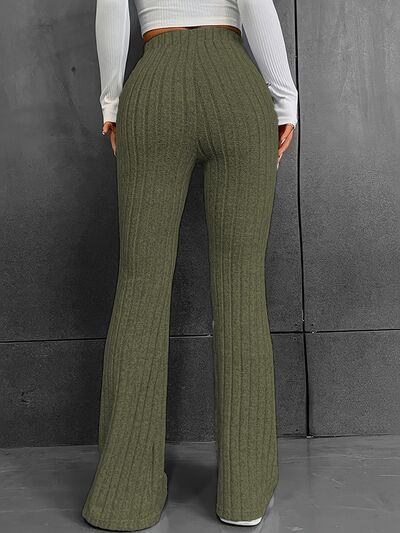 Ribbed High Waist Bootcut Pants - Pahabu - Women's Clothing & Shop