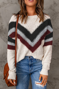 Contrast Round Neck Dropped Shoulder Sweater - Pahabu - Women's Clothing & Shop