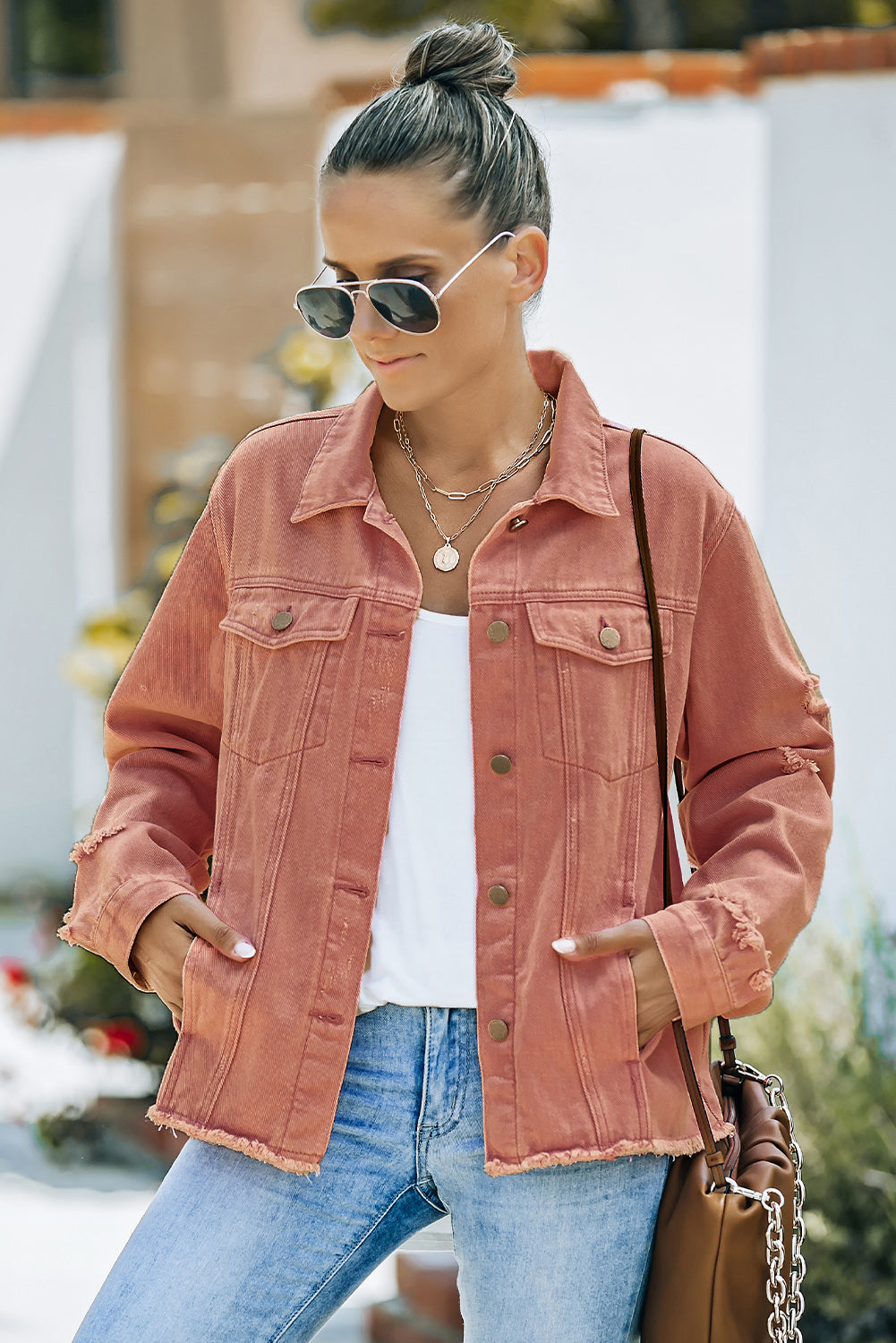 Distressed Raw Hem Denim Jacket - Pahabu - Women's Clothing & Shop