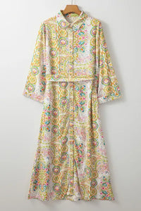 Tied Printed Long Sleeve Midi Dress - Pahabu - Women's Clothing & Shop