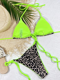 Leopard Print Halter Neck Tie Side Bikini Set - Pahabu - Women's Clothing & Shop