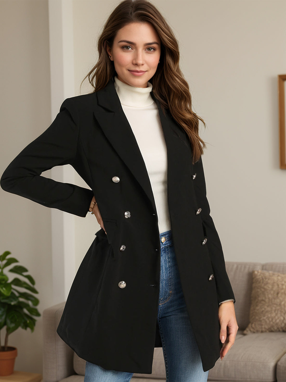 Lapel Collar Long Sleeve Blazer - Pahabu - Women's Clothing & Shop