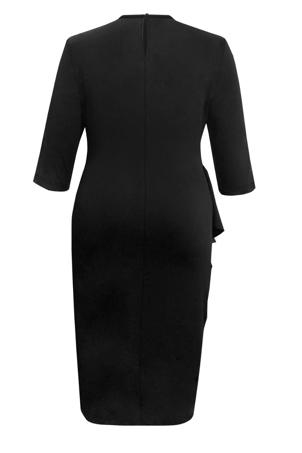 Plus Size Ruffle Trim Round Neck Long Sleeve Dress - Pahabu - Women's Clothing & Shop