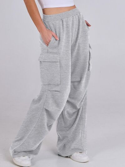 Elastic Waist Wide Leg Pants with Pockets - Pahabu - Women's Clothing & Shop