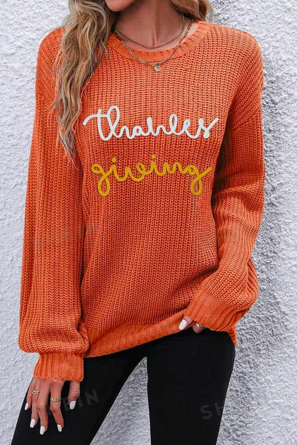 THANKSGIVING Round Neck Long Sleeve Sweater - Pahabu - Women's Clothing & Shop