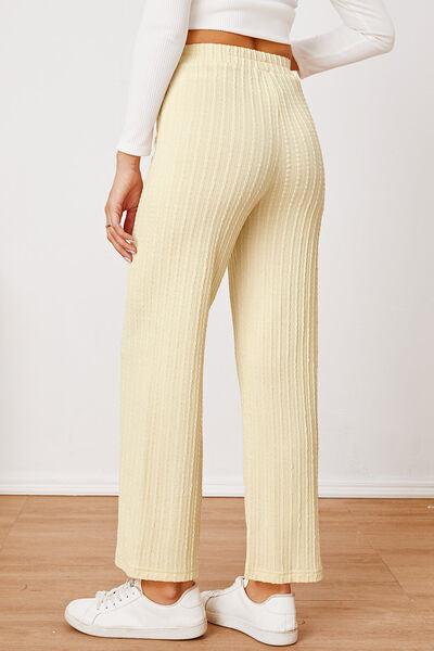 Textured Elastic Waist Straight Pants - Pahabu - Women's Clothing & Shop