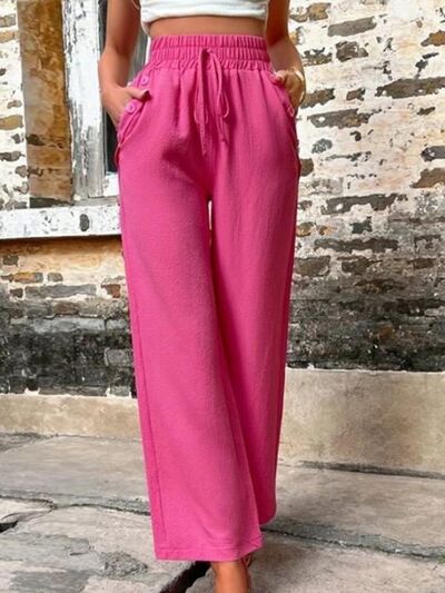 Tied High Waist Wide Leg Pants with Pockets - Pahabu - Women's Clothing & Shop