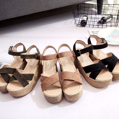 Crisscross Open Toe Wedge Sandals - Pahabu - Women's Clothing & Shop