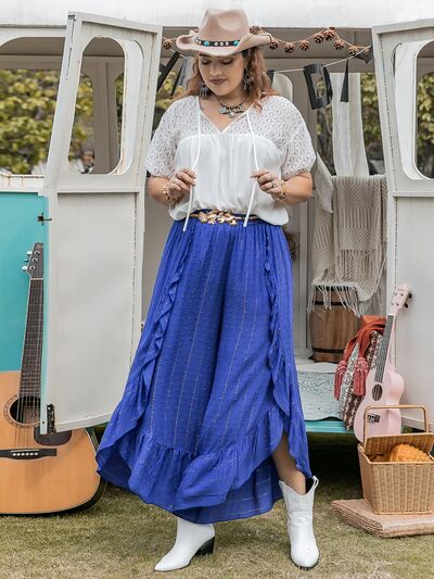 Plus Size Swiss Dot Ruffled Wide Leg Pants - Pahabu - Women's Clothing & Shop