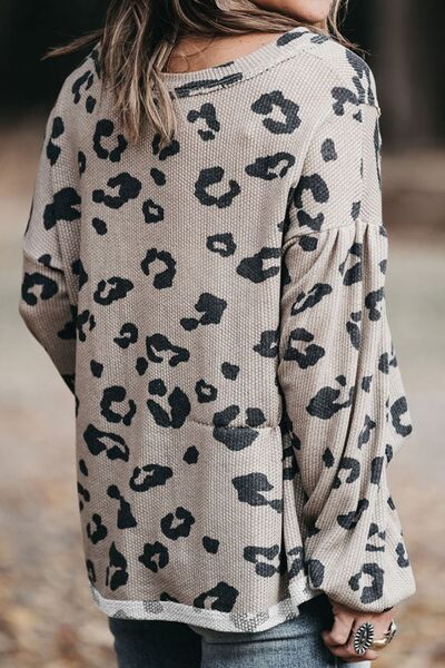 Plus Size Leopard V-Neck Dropped Shoulder T-Shirt - Pahabu - Women's Clothing & Shop